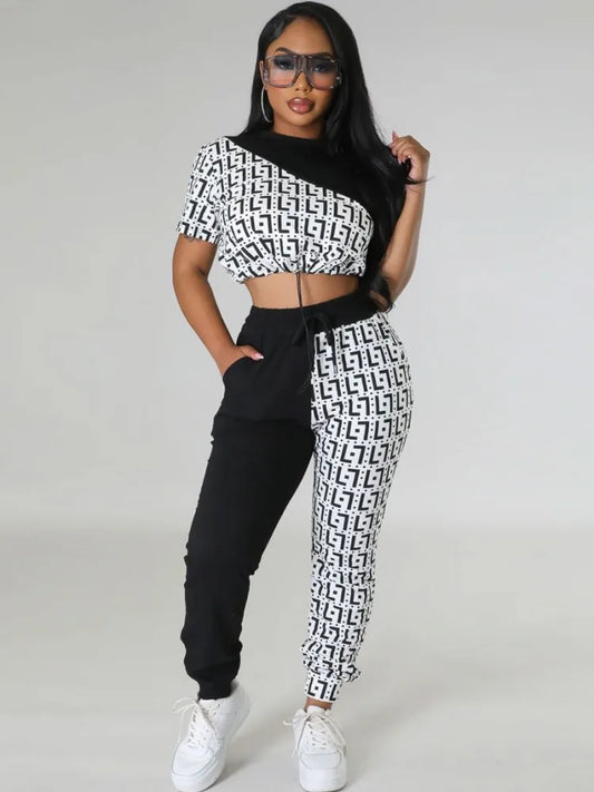 Maxy Two Piece Set Africa Clothes African New Dashiki Fashion Letter Print Suit Top And Trousers Pants Party For Women Outfits
