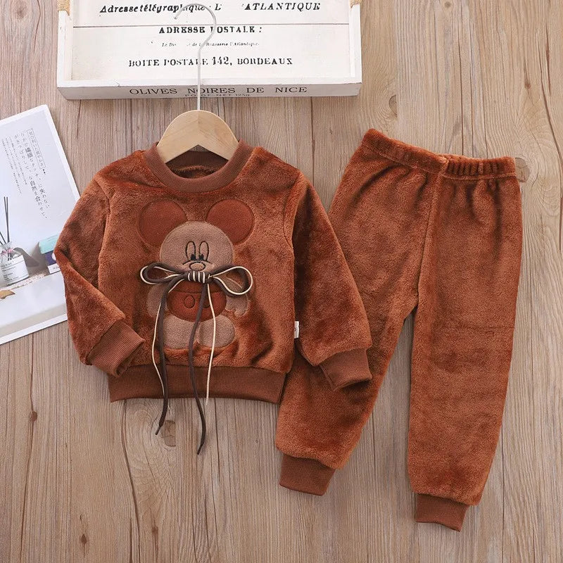 Maxy Children Toddler Set Cartoon Rabbit Pajamas Baby Boy Girl Flannel Warm Sleepwear Top+Pants 2pcs Autumn Winter Casual Clothes New