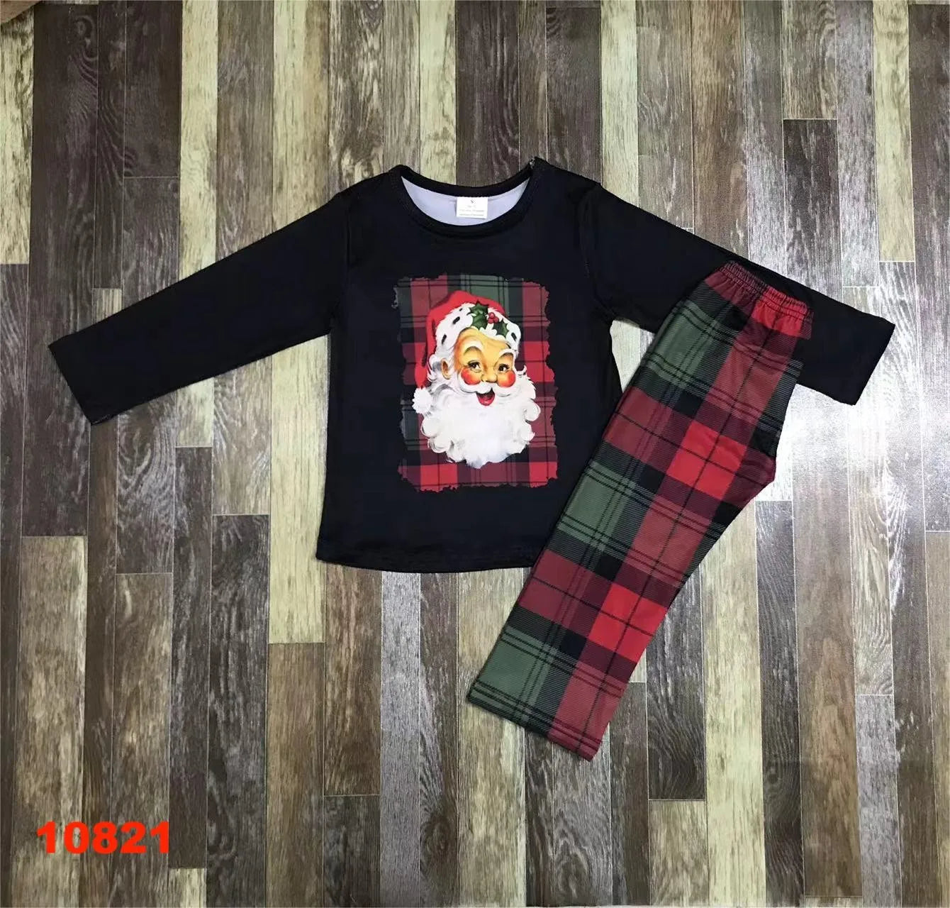 Maxy Red Fall Christmas Children's Pajamas set Santa baby autumn long cotton long-sleeved top + long pants pajamas set