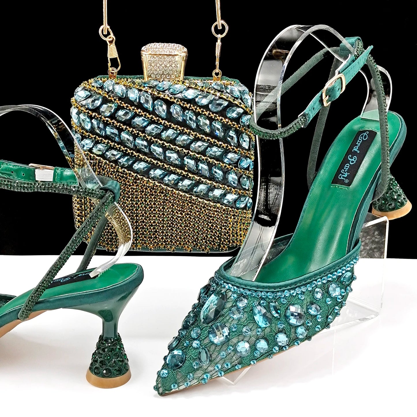 Maxy fashion Shoes and Bag Sets for Evening Party with Stones Handbags Match Bags!