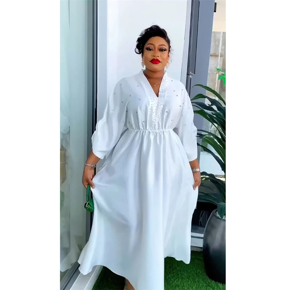 Amay African Dresses for New Fashion Women Musim Abaya Beads Dashiki Maxi Dress Turkey Kaftan Dubai Ankara Turkey Evening Party Gown