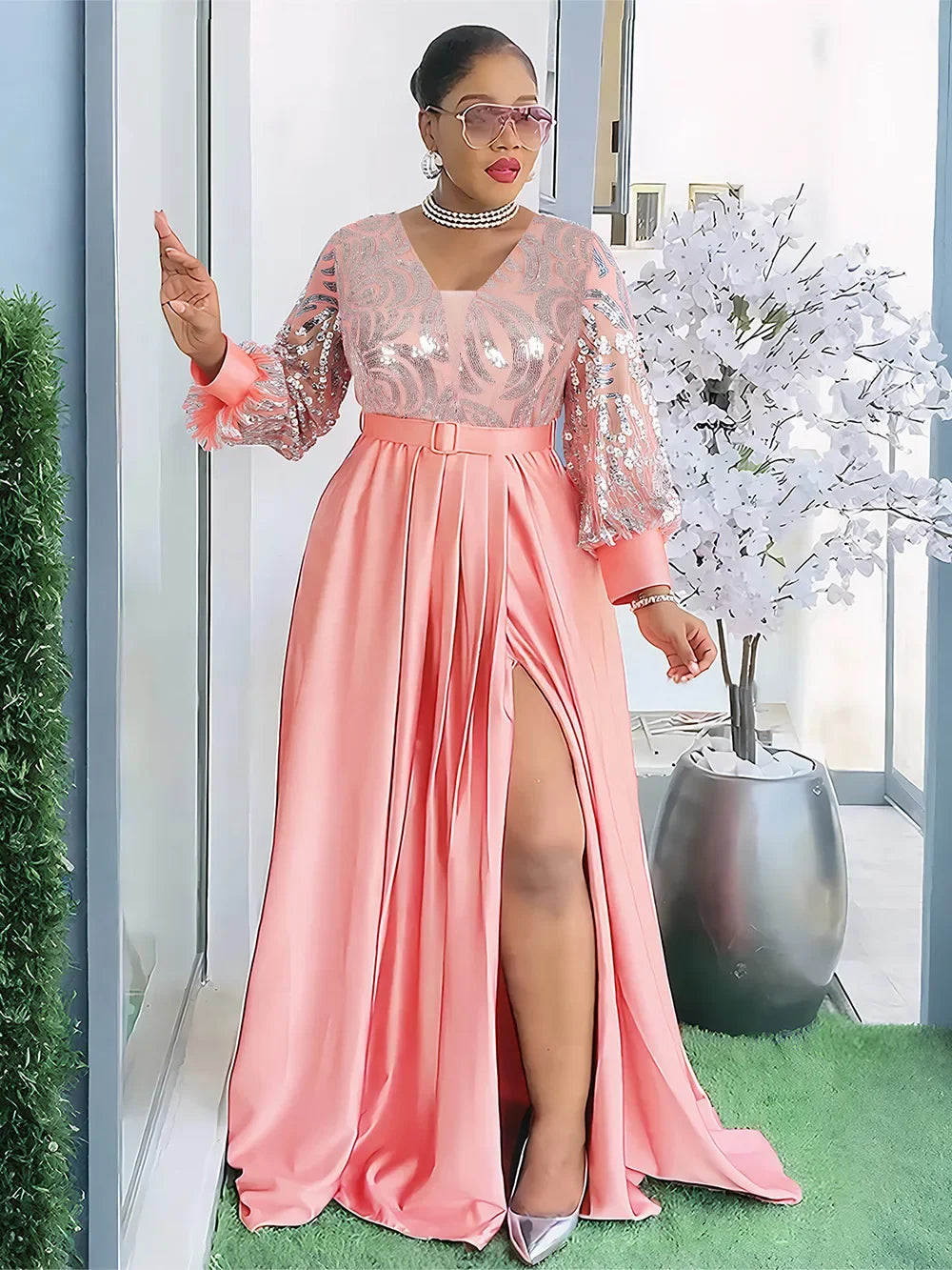 Amay Plus Size Evening Dresses for Women African Luxury Gown Elegant Muslim Wedding Party Long Dress Ankara Ladies Clothing
