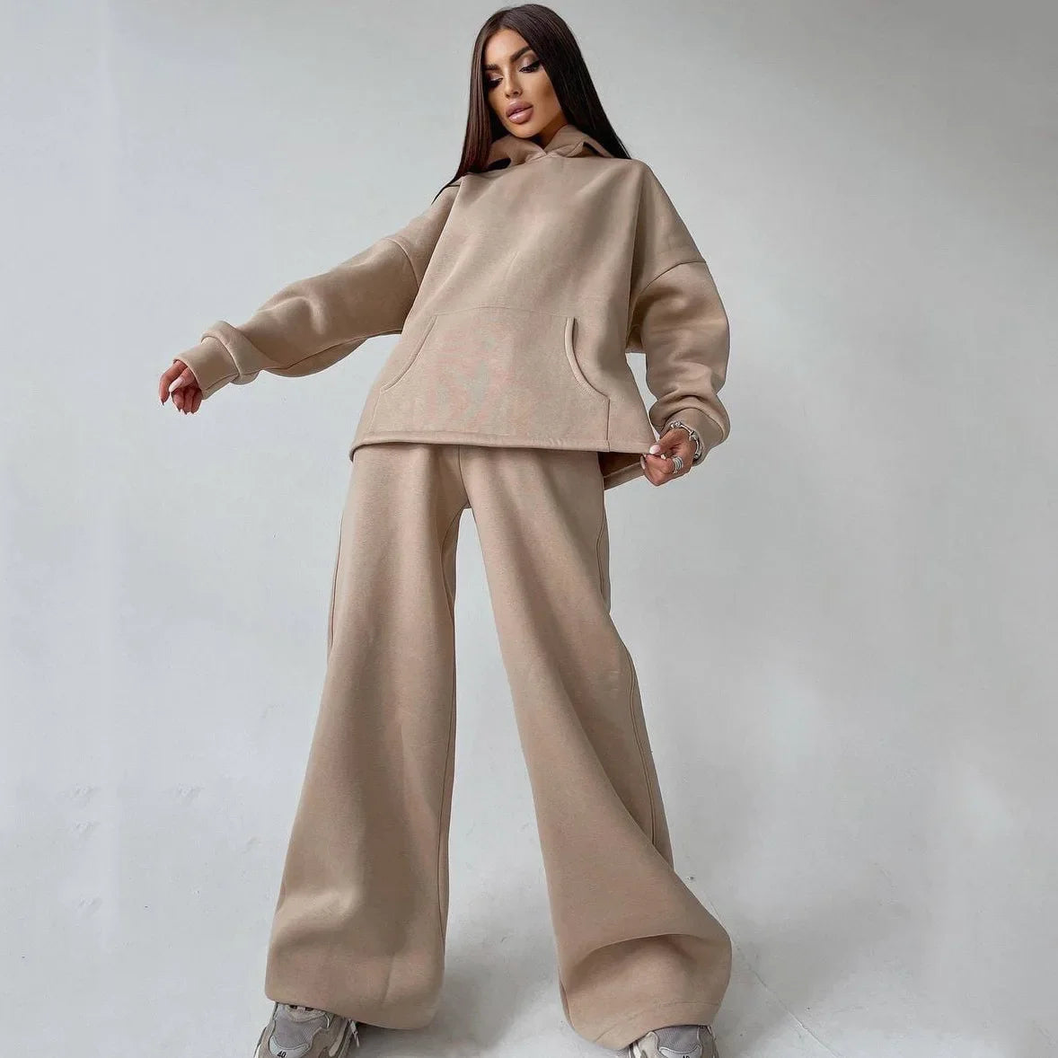 Casual Sport Tracksuit Women Hooded Two Pieces Set Sweatshirts Pullover Hoodies Pockets Pants Suit Trousers Outfits Autumn 2025