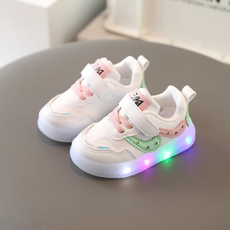 Summer Toddler Shoes With Led Lights Luminous Sneakers for Kids Girls Soft Soled Breathable Glowing Shoes Little Bear Tenis Gift