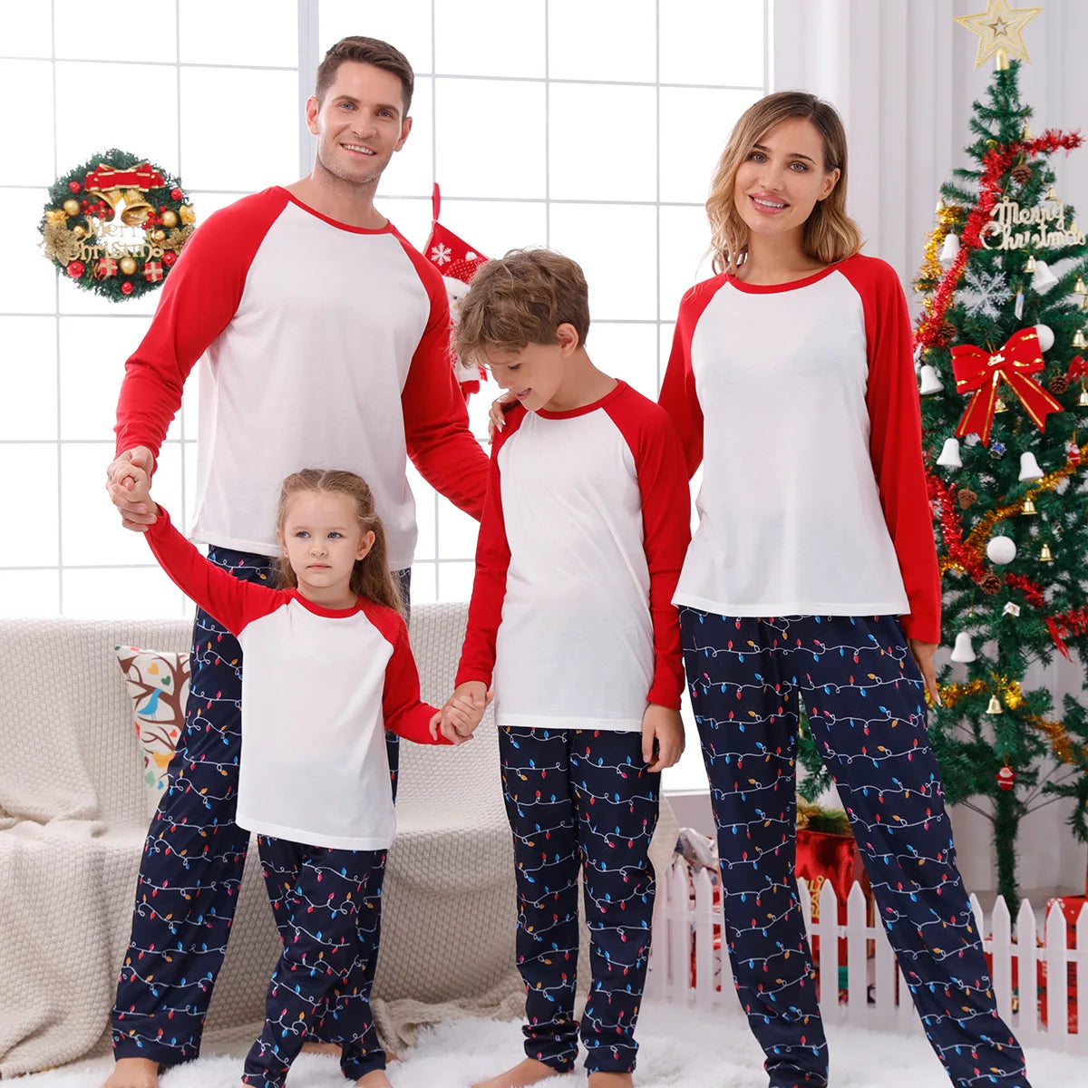 Momsey 2024 New Year Clothes Christmas Family Matching Outfits Mom Dad Kids Pajamas Set DIY Blank 2 Pieces Clothing Sets Xmas Look Pjs