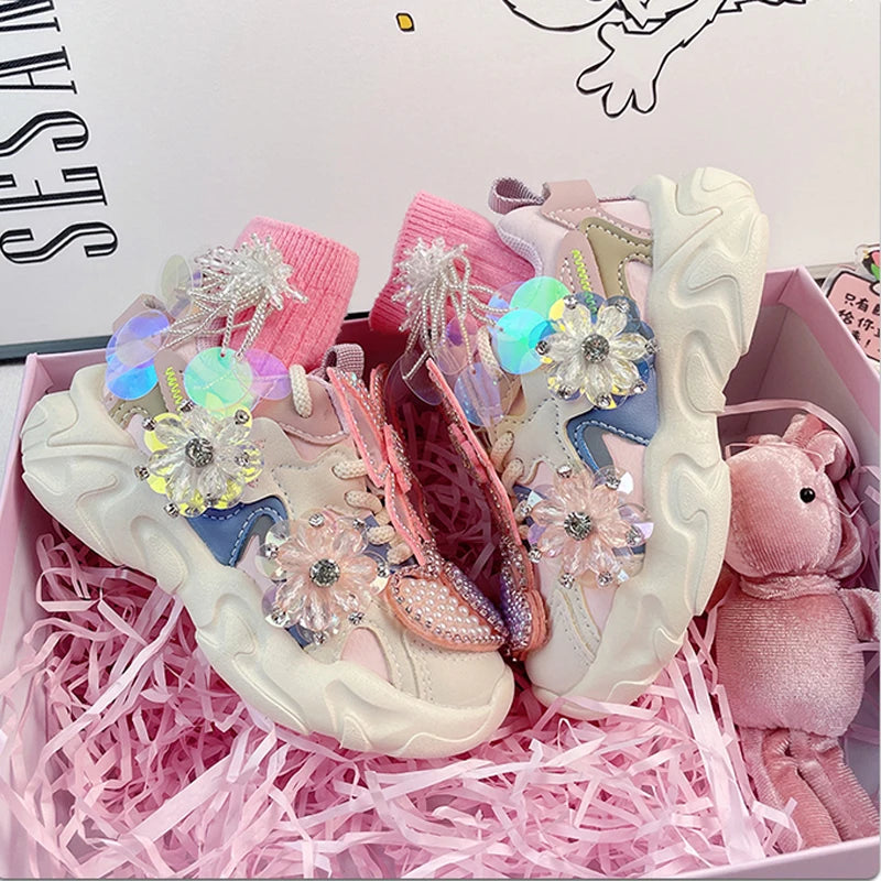 Maxy Girls Sneakers Autumn Winter Kids Fashion Brand Princess Running Sport Shoes Toddler Flats Children Warm Crystals Soft Sole