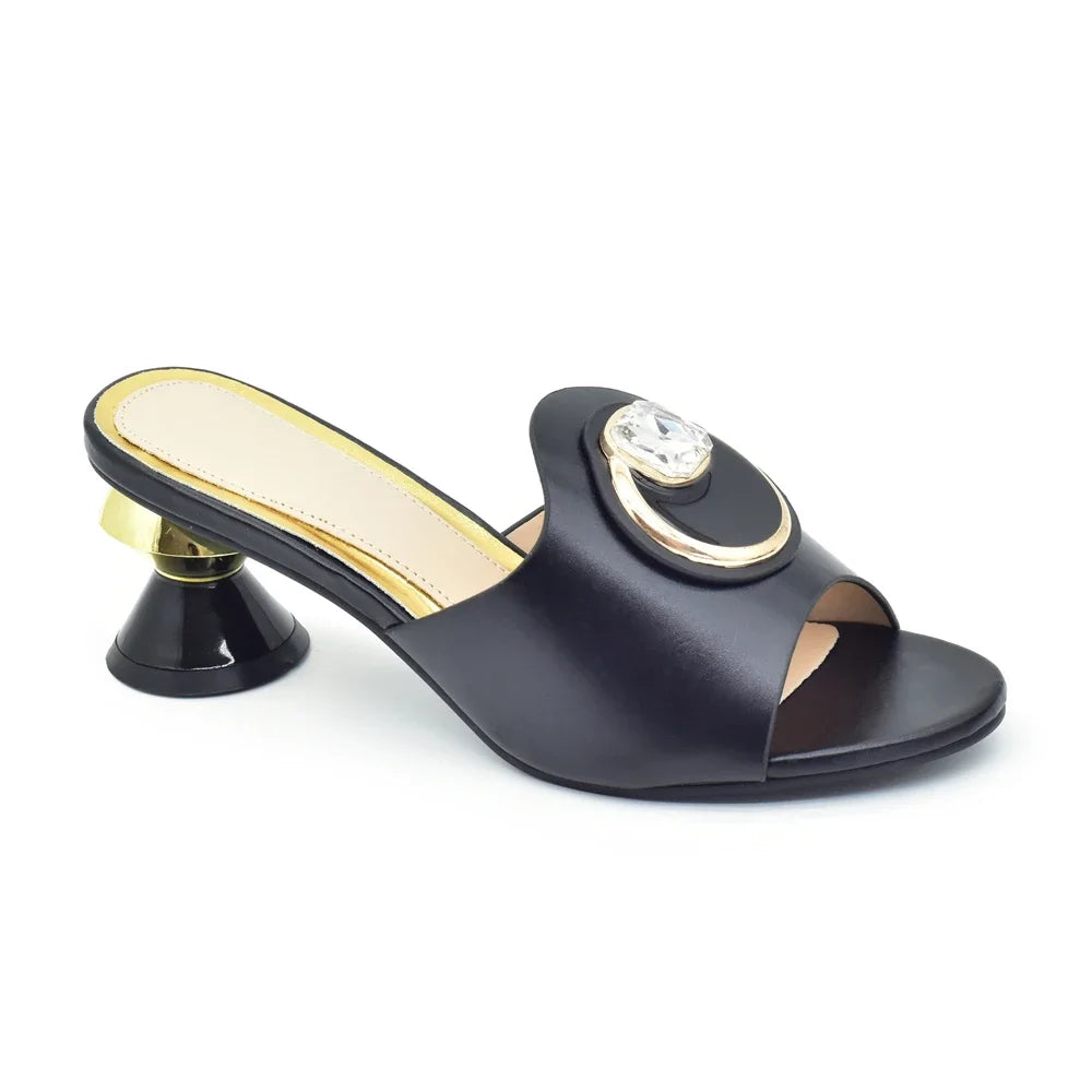 Amay New Arrival Ladies Rhinestone Slippers Womens Shoes Comfort Summer Peep Toe Shoes Elegant Plus Size African Women Pumps