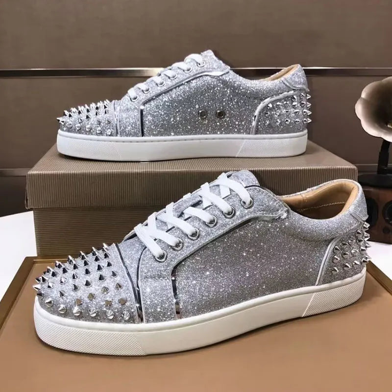 Maxy men's fashion punk hip hop dress rivets shoes natural leather studded shoe flats platform sneakers brand designer footwear mans