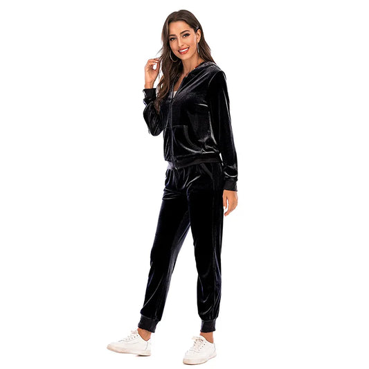 Maxy Autumn Two Pieces Tracksuit Women Velvet Oversize Sweatshirts Jogging Femme Suits Female Tops Pants Sets