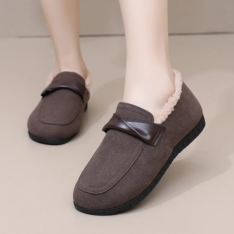 Maxy Winter Women's Soft Fur Lining Moccasins Suede Ladies House Warm Indoor Outdoor Anti Skid Loafers Slip On Flat Shoes