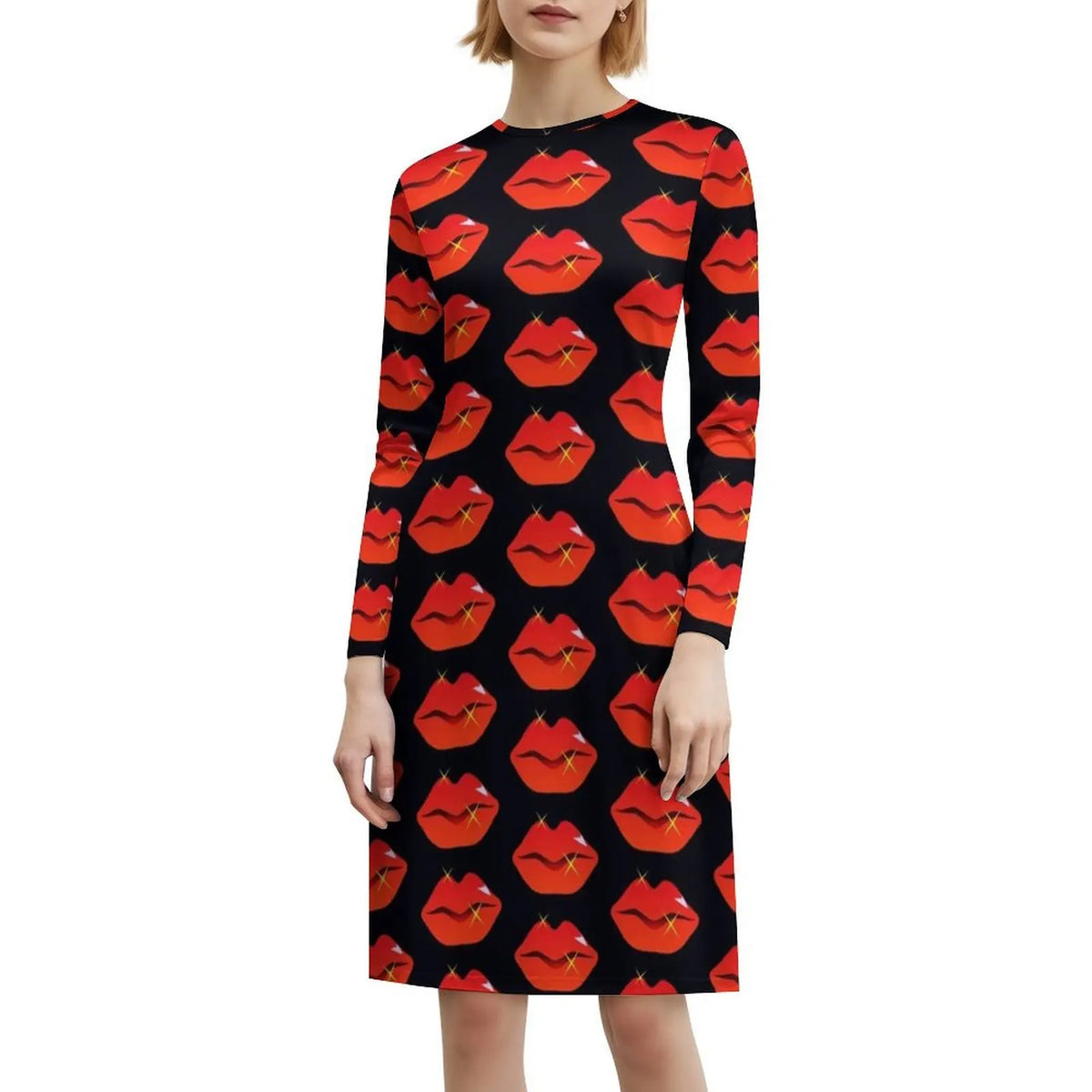 Maxy Red Lips Korean Style Dress For Women Elegant Casual Dress For Party Or Daily Wear Lip Lips Red Lips Red Lipstick Kiss Evening