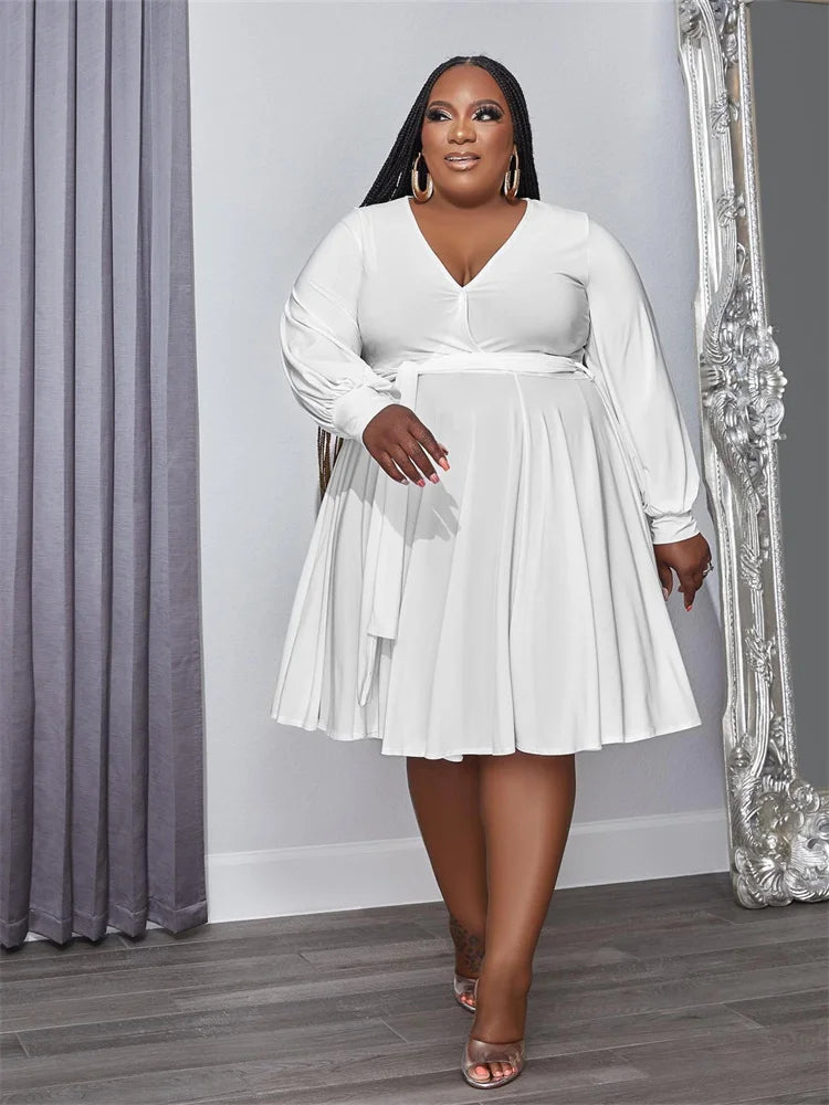 Maxy Plus Size Dress XL-5XL Women Fall Clothes V Neck Loose Casual Elegant Autumn Hot Sale Maxy Dress
