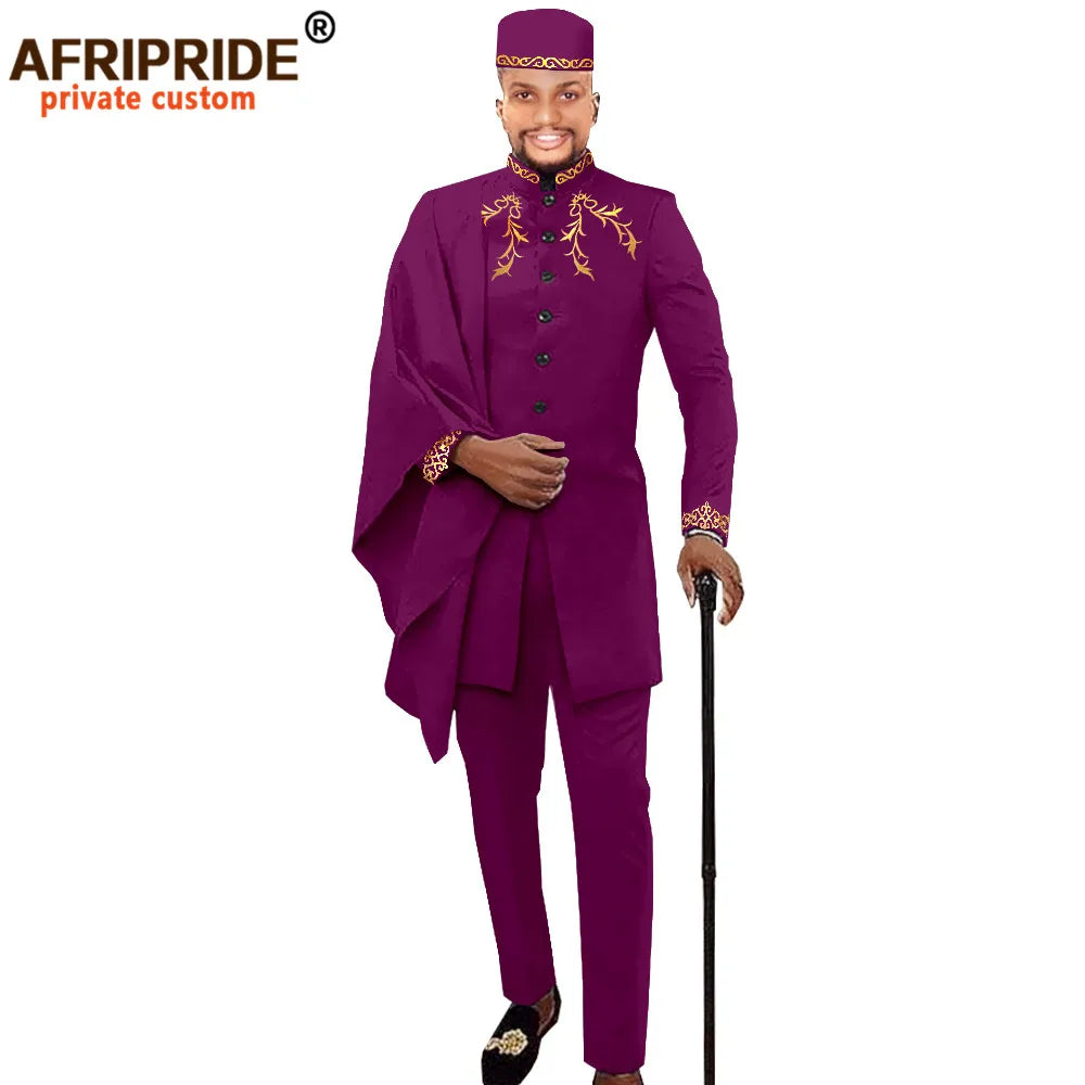 Maxy Men Clothing for Party Wedding Dashiki Printed Coats Ankara Pants and Hat 3 Piece Set Tribal Suit Wax AFRIPRIDE A2016017