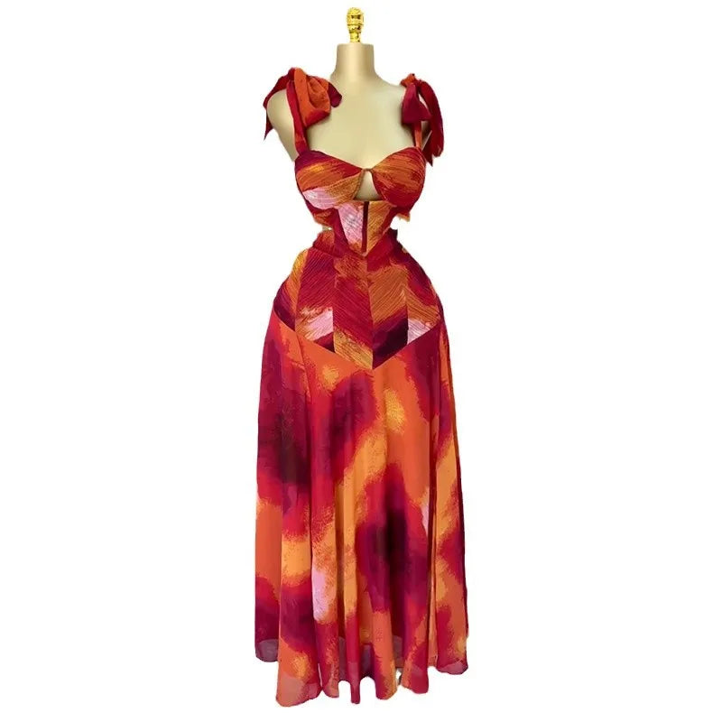 Maxy Party Dress Women Long Dresses V Neck Sling High Waist Slim Pleated Elegant Y2k Maxy Sleeveless Elegant Streetwear