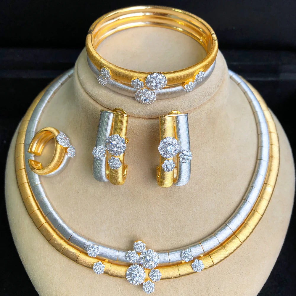 Maxy New 2 Layers African Jewelry Sets for Women Wedding Luxury Naija Jewelry Set Cubic Zirconia Bridal Jewelry Sets