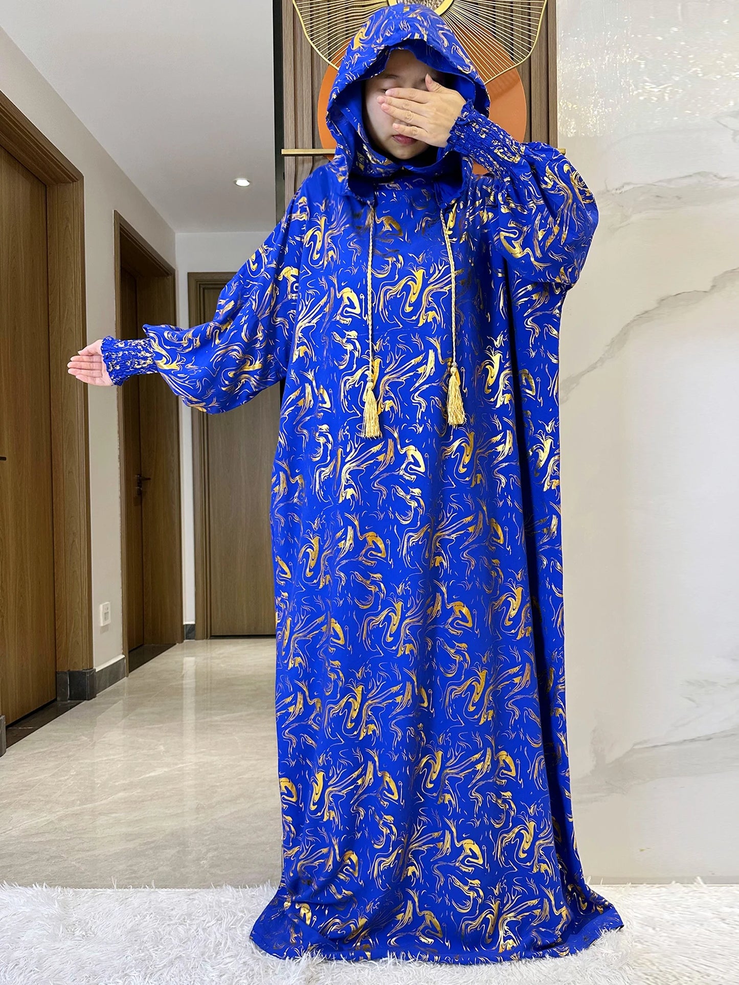 Maxy Fashion Muslim Hijab Long Sleeve Women Eid Hooded Two Hats Cotton Loose Dress Dubai Islamic Arab Robe African Abaya Clothes