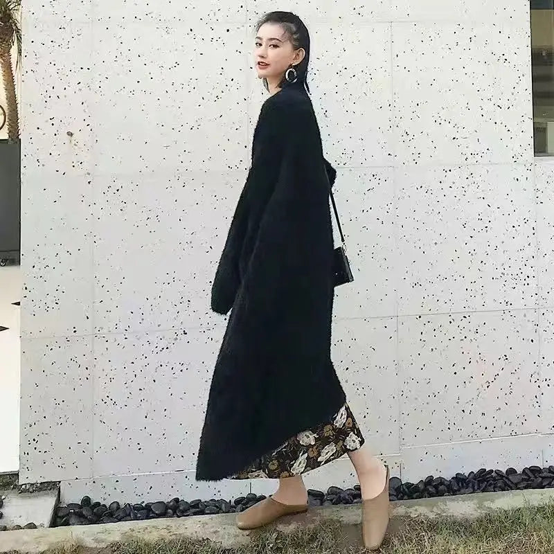 white Long Cardigan for women 2025 new winter clothes Knitted fluffy long sleeve Cashmere sweater coat korean style warm vintage