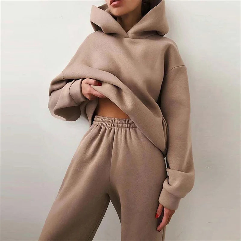Maxy Women's Oversized Tracksuit Set Warm Autumn Fashion Hoodie Sweatshirts & Long Pants Casual Two-Piece Solid Hoody Pullover Outfit
