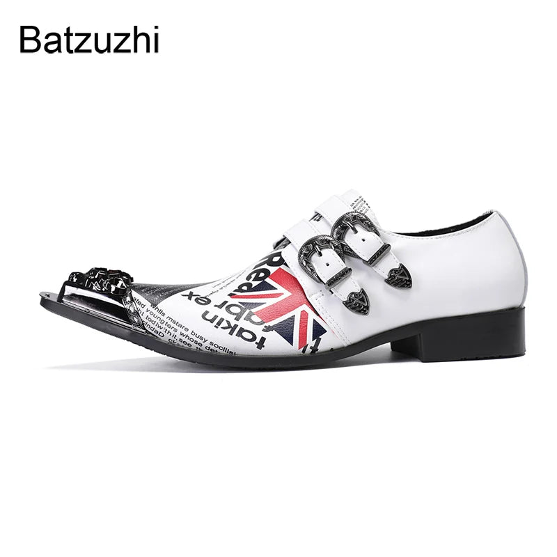 Visco Batzuzhi Italian Type Fashion White Genuine Leather Dress Shoes Man Slip on Pointed Toe Formal, Business, Party Shoes Man!