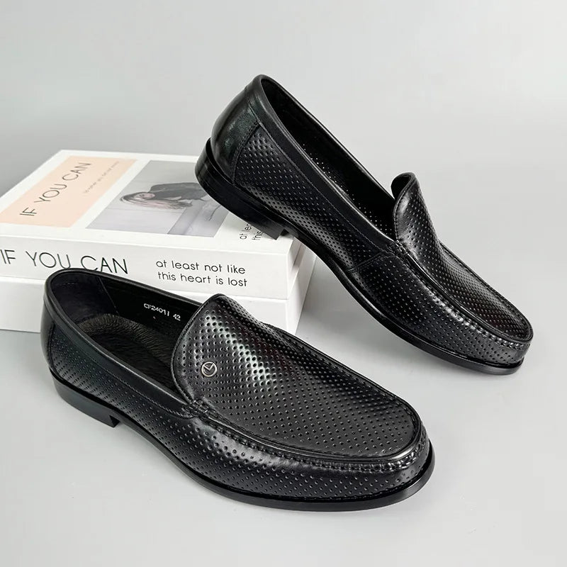 Amay Italian Style Black Men Loafers Shoes High Quality Slip On Genuine Leather Moccasins Dress Shoes for Men Business Formal Shoes