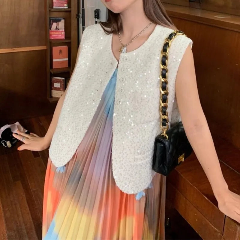 Maxy Colorful Tie Dye Women Dress Bodycon Pleated Sleeveless Holiday Part Women Clothing Spaghetti Strapped Rainbow dress