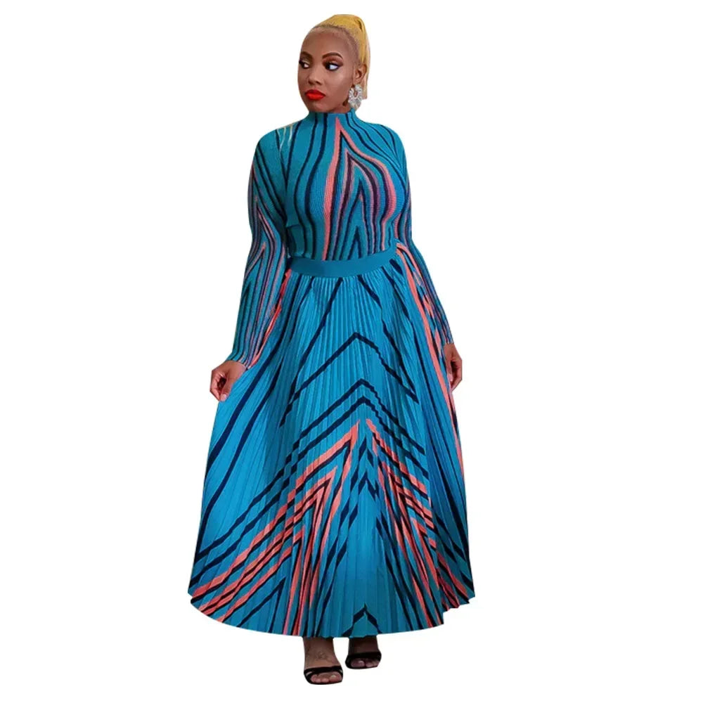 Maxy Two Piece Set Tops And Pleated Skirt Suit Women Clothing African Dashiki Wedding Party Traditional Robe Ankara Outfits Kaftan