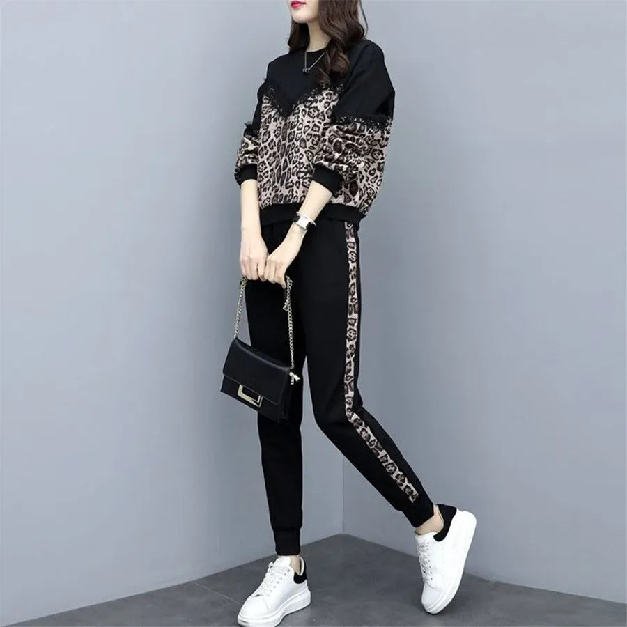 VOLALO Tracksuit For Women 2024 Spring Autumn Female Large Size Loose Two-piece Sets Women's Tops +pants Casual Suits