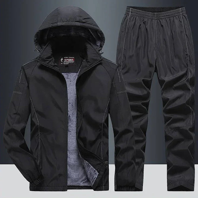 Visco Winter Tracksuit Men's Sets Sport Fleece Thick Hoodies Streetwear Casual Track Suits Men Jacket+Sweatpants Sweatshirt Clothing