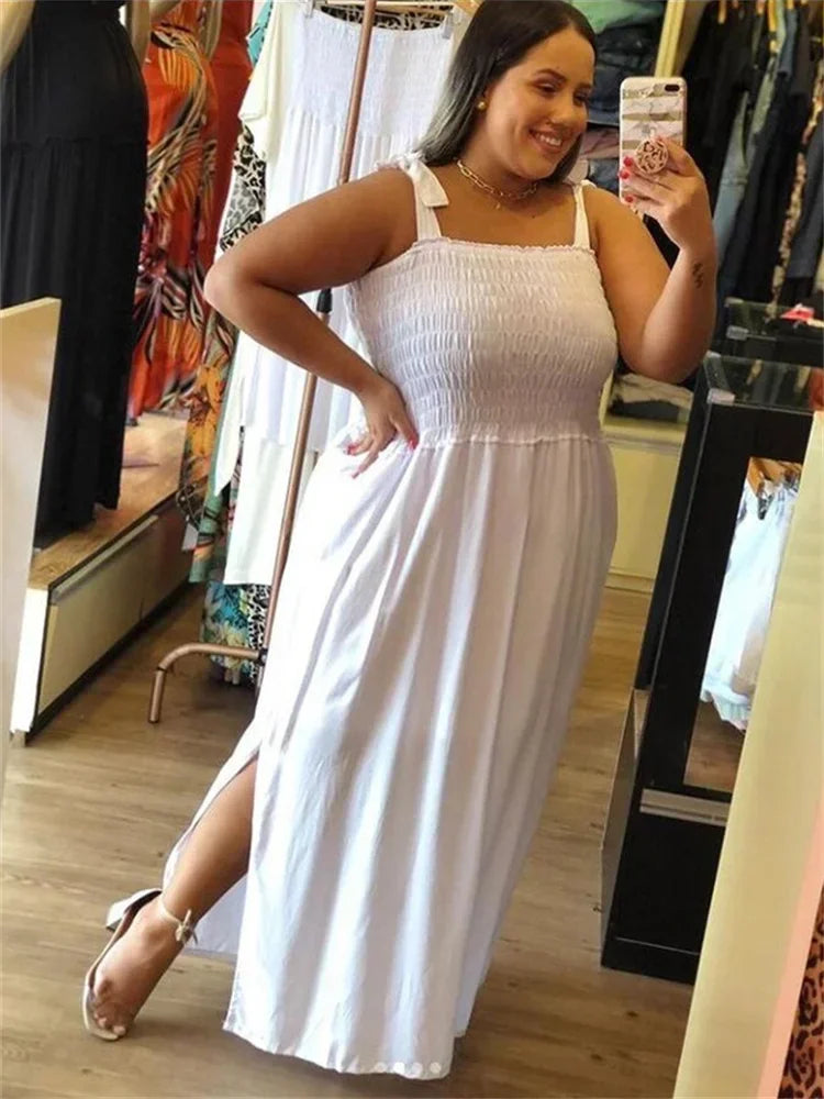 Wmstar Plus Size Dresses for Women Solid Slip Sleeve Loose Stretch Elegant Long Dress Summer Clothes Wholesale Dropshipping 2024