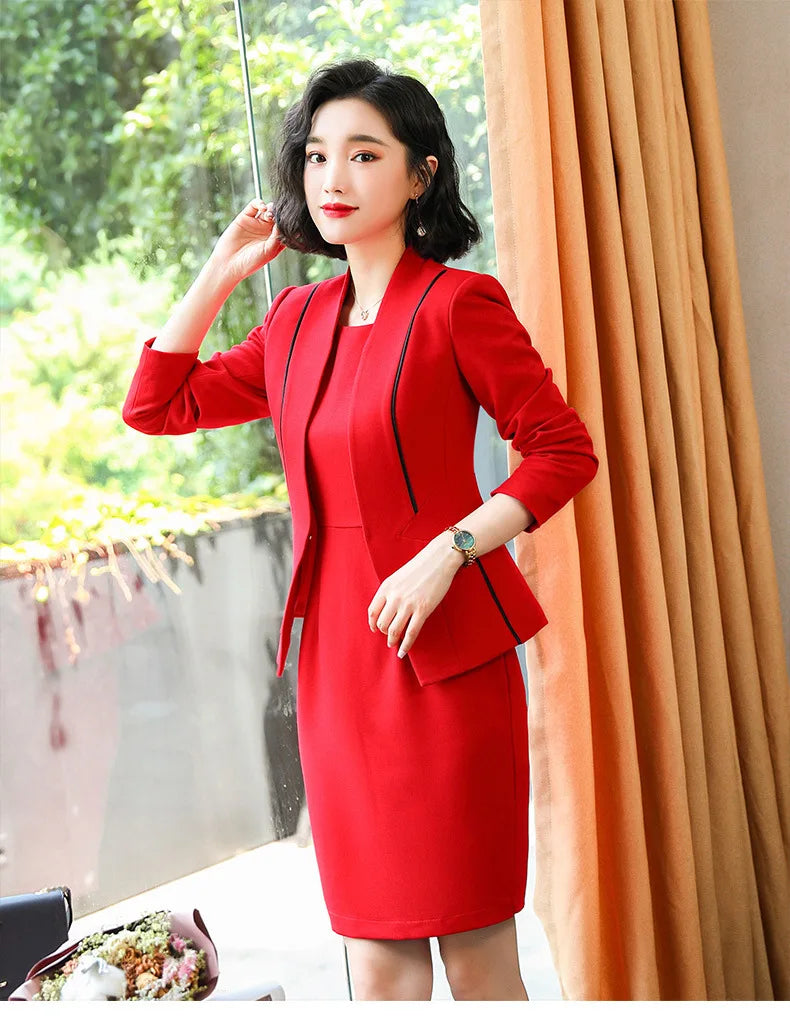 Maxy White Women Formal Dress Suit Ladies Elegant Business Office Wear Blazer Suits Long Sleeve Blazer Jacket Dresses Plus Size