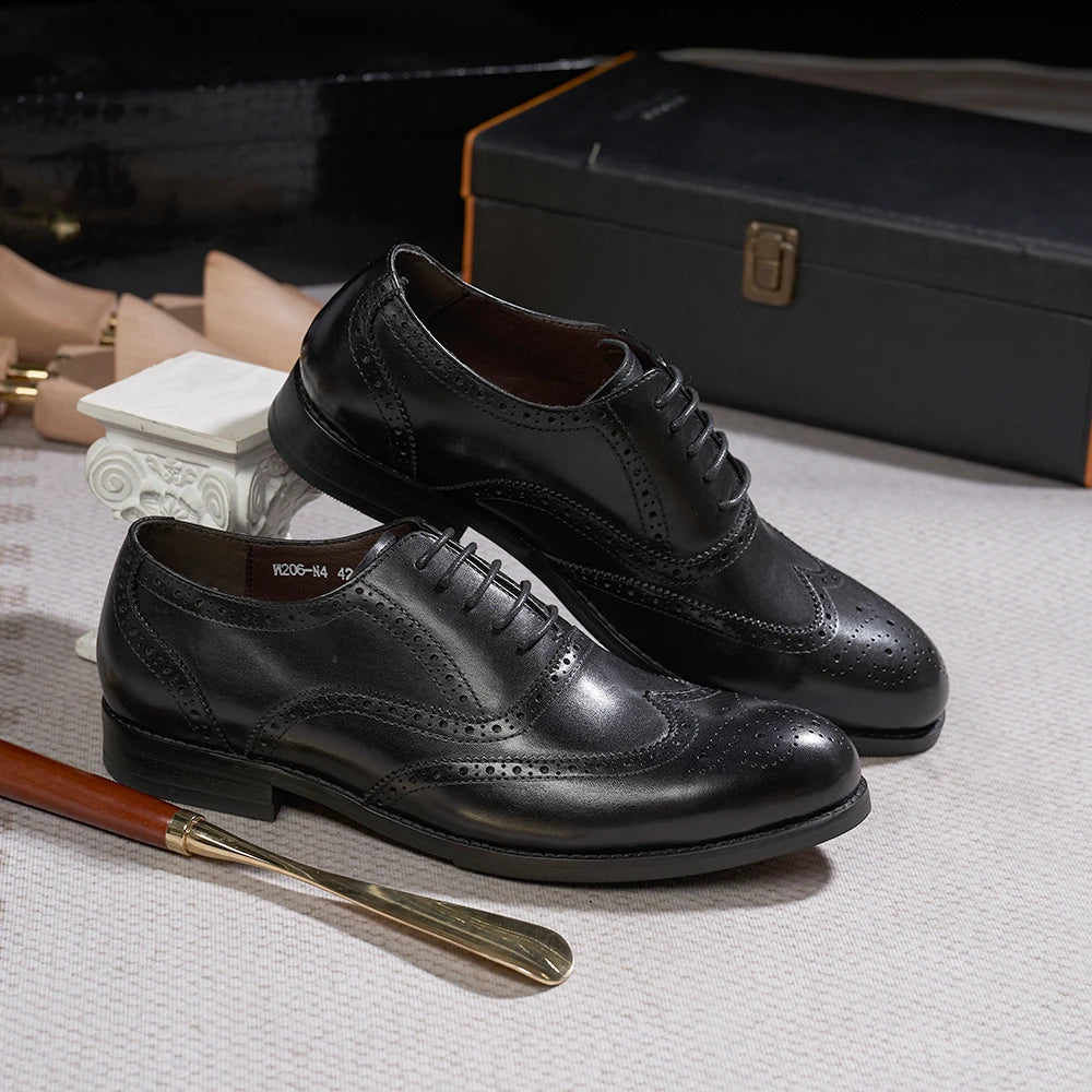 Maxy Brogue Style Men's Oxfords Genuine Leather Classic Wingtip Wedding Party Dress Shoes for Men Lace-Up Office Suit Formal Footwear