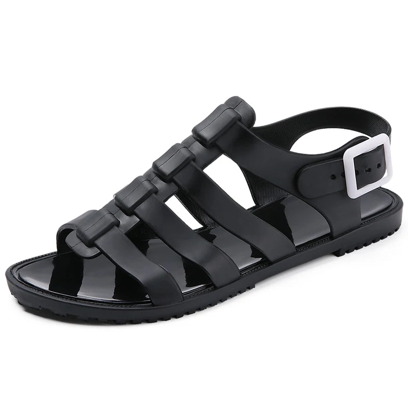 Women Clogs Jelly Sandals Home Non-slip Summer Hole Shoes Female Flat Slippers Plastic Female Girls Cool Hollow EVA Garden Shoes