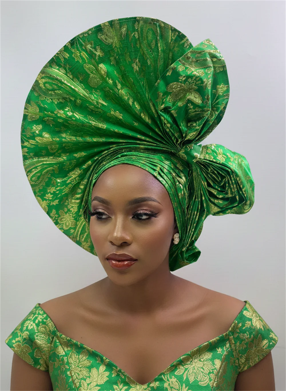 Maxy Head tie Gold Sego Head Wrap Handmade Luxury African Gele Turban, Women’s Party Wedding Head Wear