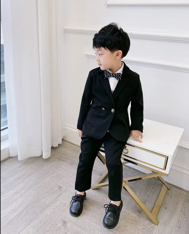 Maxy Teenager Boys Pink Black Jacket Pants 2Pcs Clothing Set Gentleman Kids Formal Wedding Suit Children Performance Graduation Dress