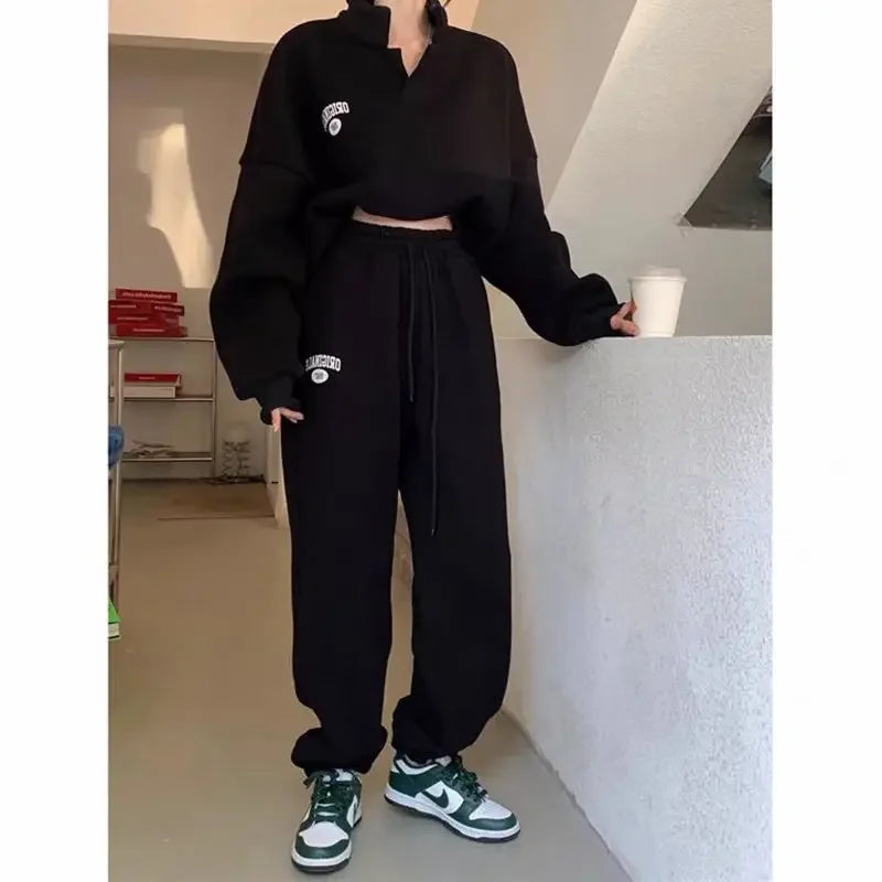 Maxy Women's Fashion Sports Suit Autumn and Winter New Loose Long Sleeved Tops Pant 2 Two Pieces Set for Woman Couture Tracksuit