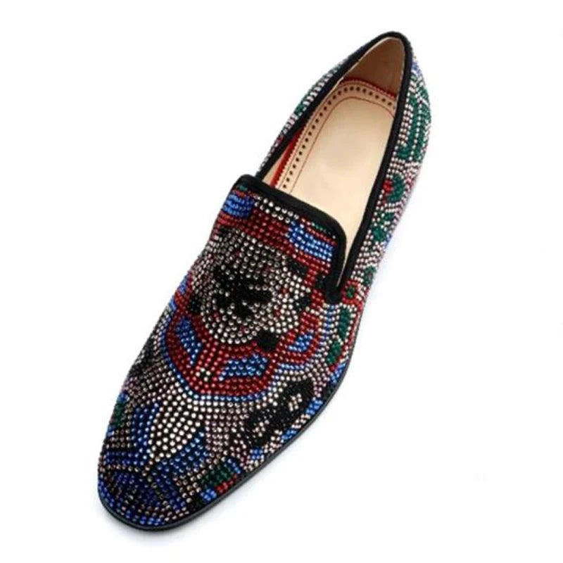 Visco Colorful Rhinestone Wedding Shoes Man Pointed Toe Real Suede Leather Slip On Flats Male Fashion Party Shoes