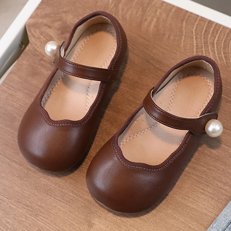 Maxy Solid Pearls shoes Girl's Toddler/Little Angela Dress Mary Jane Ballet Flats Retro Red Girl Wedding Party Ballerina Flat Shoes