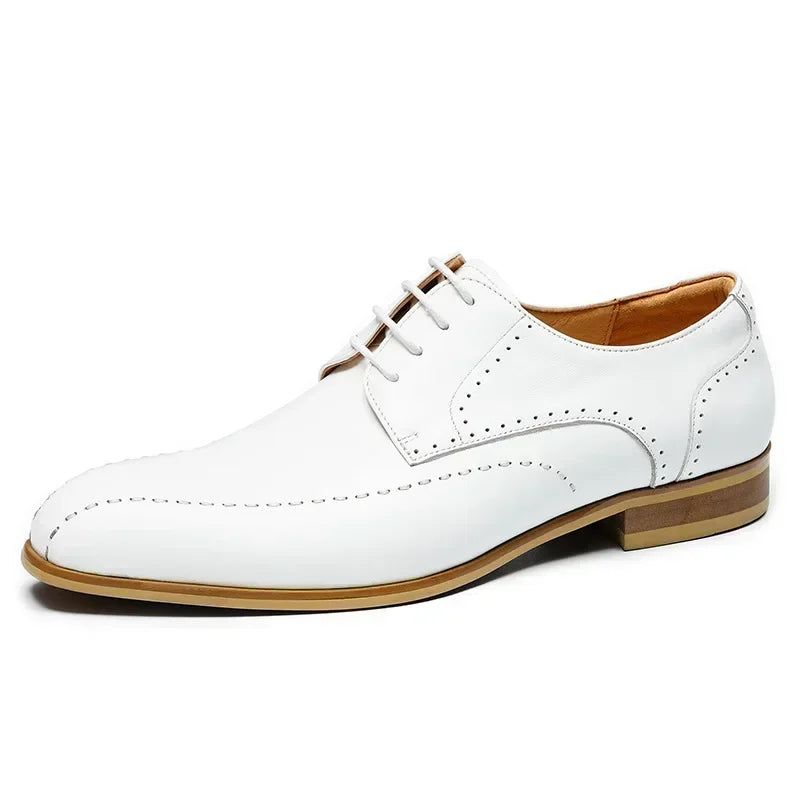 Visco Newest Lace-up Business Office Formal Shoes Genuine Leather Italian Men Shoes White Wedding Dress Oxford Shoes