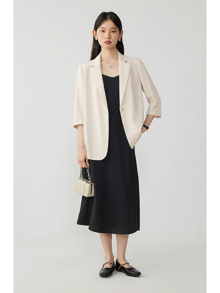Amay ZIQIAO Blazer Skirt Long Dress Women Summer Suit New Suspender Dress Three-pieces Set Casual Office Lady Commuting Suit