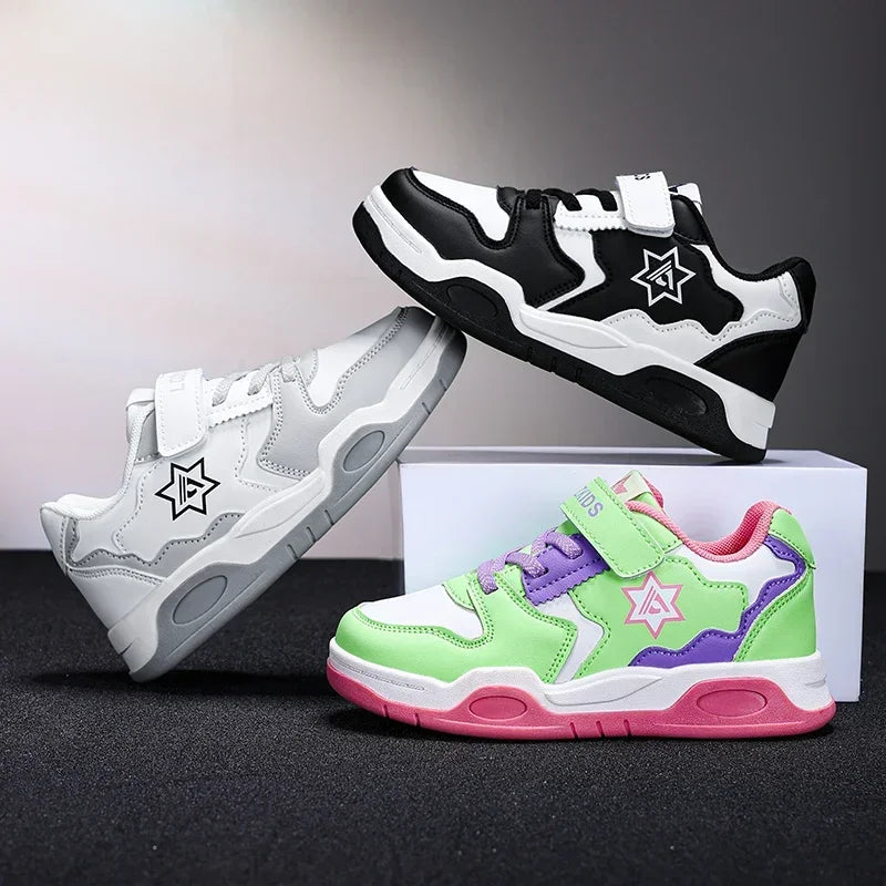 Kids School White Shoes Girls and Boys Flats PU Leather Sneakers From 4 to 9 Years Toddlers Tennis  LDZ2402