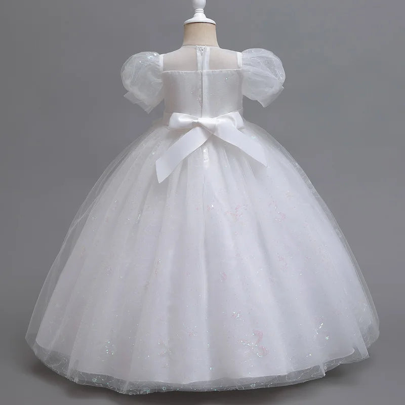 Maxy princess Girl Heavy Industry elegant court style dress skirt Flower child wedding dinner long dress puffed sleeves #C2208