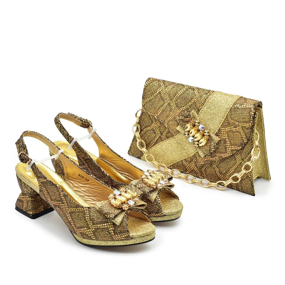 Maxy New Arrival African Silver Women Shoe and Bag Set for Party in Women Elegant Rhinestone Women Pumps