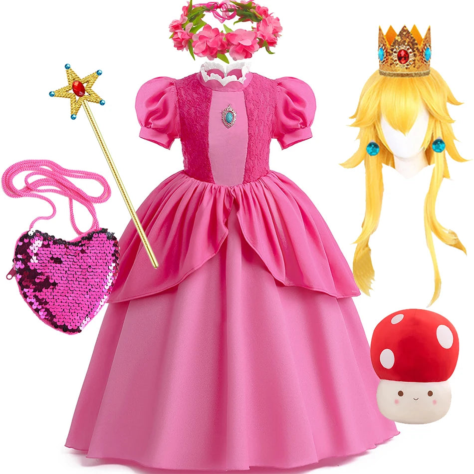 Girls Peach Princess Dress Halloween Fantasy Costume Children Ceremonial Luxury Carnival Outfits Kids Elegant Gowns Pagent Sets