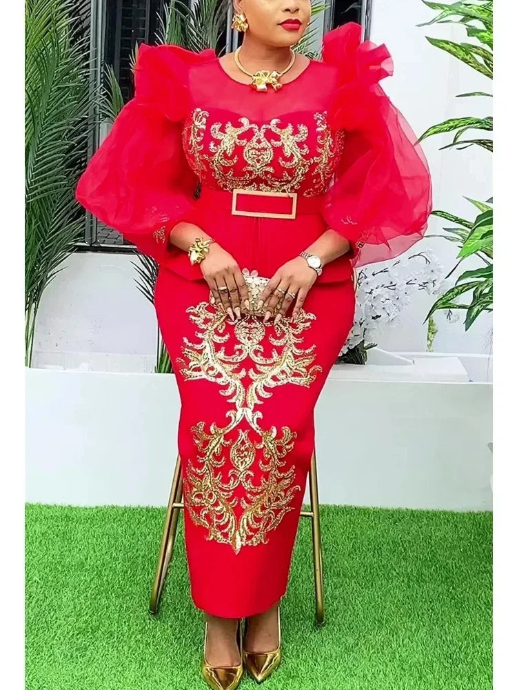 Amay Plus Size Evening Dresses for Women African Luxury Sequin Gown Elegant Spring Wedding Party Long Dress Ankara Ladies Clothing