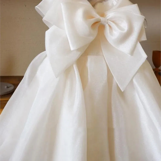 Maxy Baby Girl Princess Big Bow Dress Sleeveless Infant Toddler Teens Child Tulle Vestido Birthday Party Wedding Baby Clothes 1-14Y