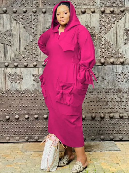 Maxy 5XL 4XL Plus Size Clothes Dresses Women Ruffle Robes Summer Autumn Loose Street Style Casual Big Size Hooded Dress