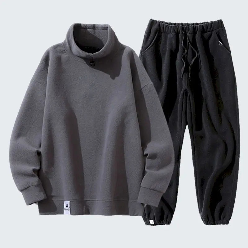Maxy Autumn Winter Casual Sports Suits Men's Korean Trend Plus Fleece Half High Collar Pullover Trousers Polar Fleece 2 Piece Sets Men
