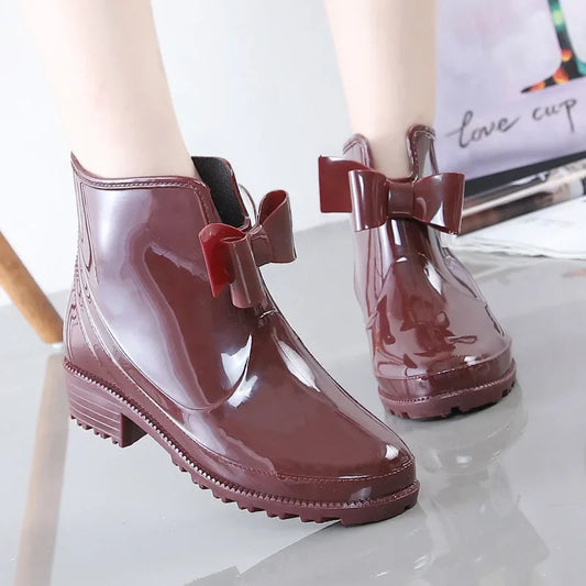 Amay New Fashion Women Rain Boots Fashion Non-Slip Women's Water Shoes Flat Bottom Women Velvet Short Tube Warm Overshoes2021