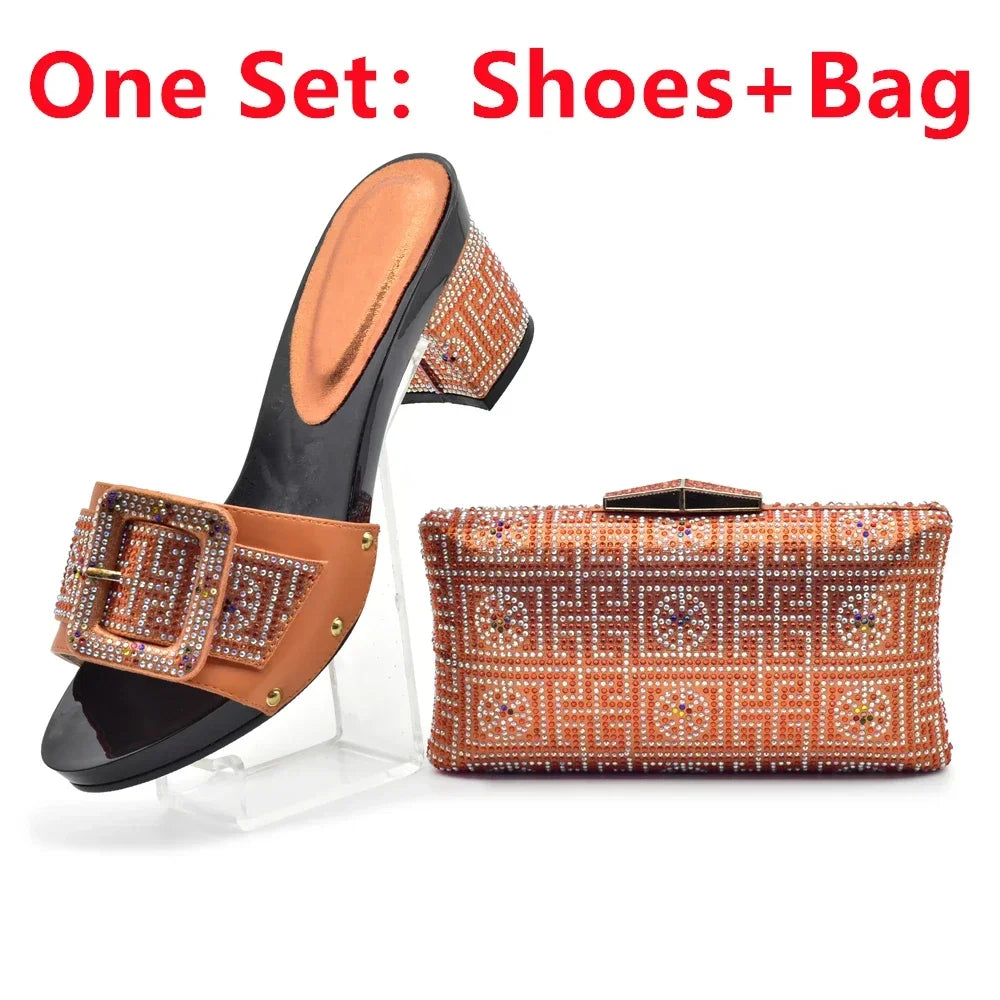 Maxy New Design Italian Matching Shoes and Bag Set Ladies Italian Shoes and Bag Set Decorated with Rhinestone Nigerian Women Pumps