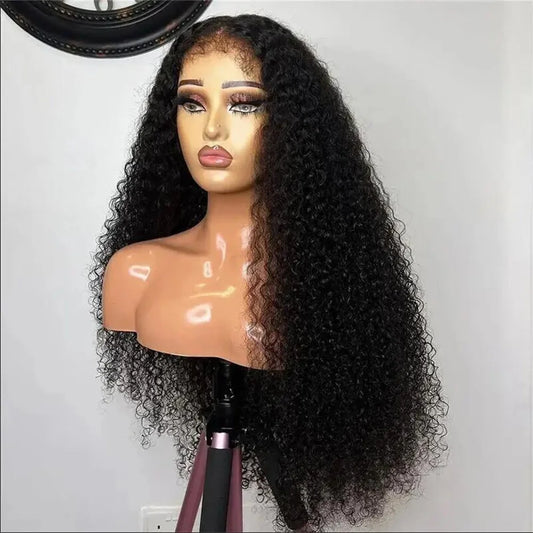 Amay Long Soft 26inch 180Density Black Kinky Curly Deep Lace Front Wig For Women Babyhair Heat Resistant Daily Preplucked Glueless